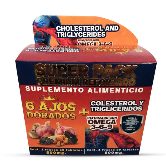 6 Ajos Dorados Colesterol y Trigliceridos Suplemento, 6 Golden Garlic Cholesterol & Triglycerides Supplement 150 Tablets, Natural de Mexico - Tierra Naturaleza Shop