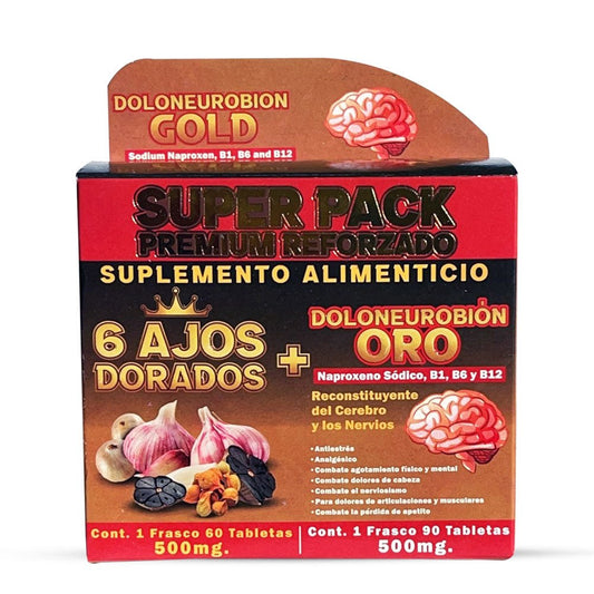 6 Ajos Dorados Doloneurobion Oro Suplemento, 6 Golden Garlic Doloneurobion Gold Supplement 150 Tablets, Natural de Mexico - Tierra Naturaleza Shop