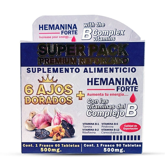 6 Ajos Dorados Hemanina Forte Suplemento, 6 Golden Garlic Hemanina Forte Supplement 150 Tablets, Natural de Mexico - Tierra Naturaleza Shop