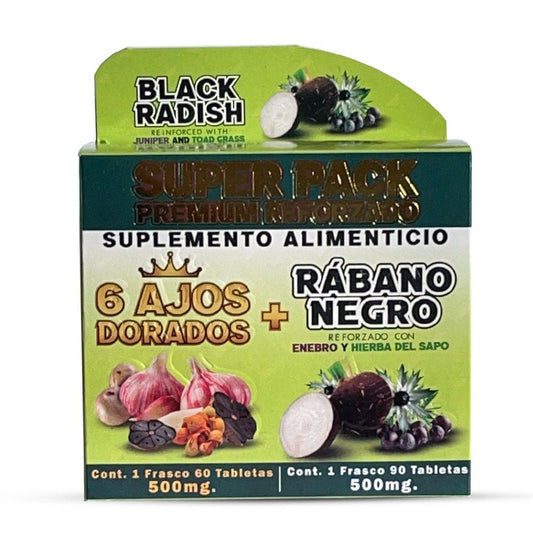 6 Ajos Dorados Rabano Negro Suplemento, 6 Golden Garlic Black Radish Supplement 150 Tablets, Natural de Mexico - Tierra Naturaleza Shop