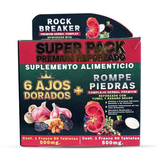 6 Ajos Dorados Rompe Piedras Suplemento, 6 Golden Garlic Stone Breakers Supplement 150 Tablets, Natural de Mexico - Tierra Naturaleza Shop