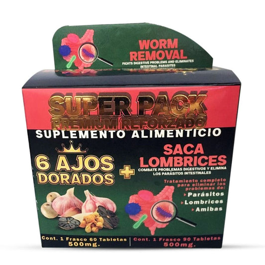 6 Ajos Dorados Saca Lombrices Suplemento, 6 Golden Garlic Worm Pulls Supplement 150 Tablets, Natural de Mexico - Tierra Naturaleza Shop