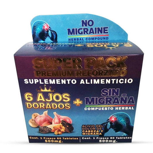 6 Ajos Dorados Sin Migraña Suplemento, 6 Golden Garlic Migraine Soothing Supplement 150 Tablets, Natural de Mexico - Tierra Naturaleza Shop