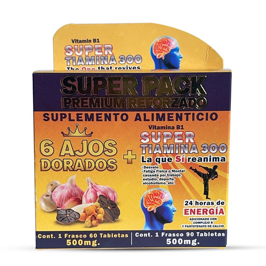 6 Ajos Dorados Super Tiamina 300 Suplemento, 6 Golden Garlic Super Thiamine 300 Supplement 150 Tablets, Natural de Mexico - Tierra Naturaleza Shop